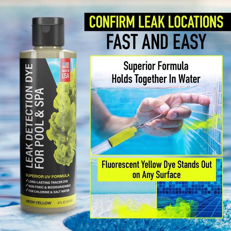 Escentile Pool Leak Detection Dye Kit - with 2 Precision Applicators - Made in USA - Superior Long Lasting UV Pool Dye Easily Locates Leaks - for All Pool, Spa, & Hot Tub Types - 8 OZ (Fluorescent Yellow) - Image 2